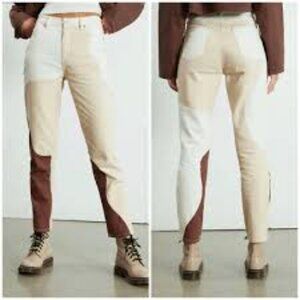 Pacsun Eco Paneled Mom‎ Jeans 24 Womens Color Block Wave High Rise Cream Brown